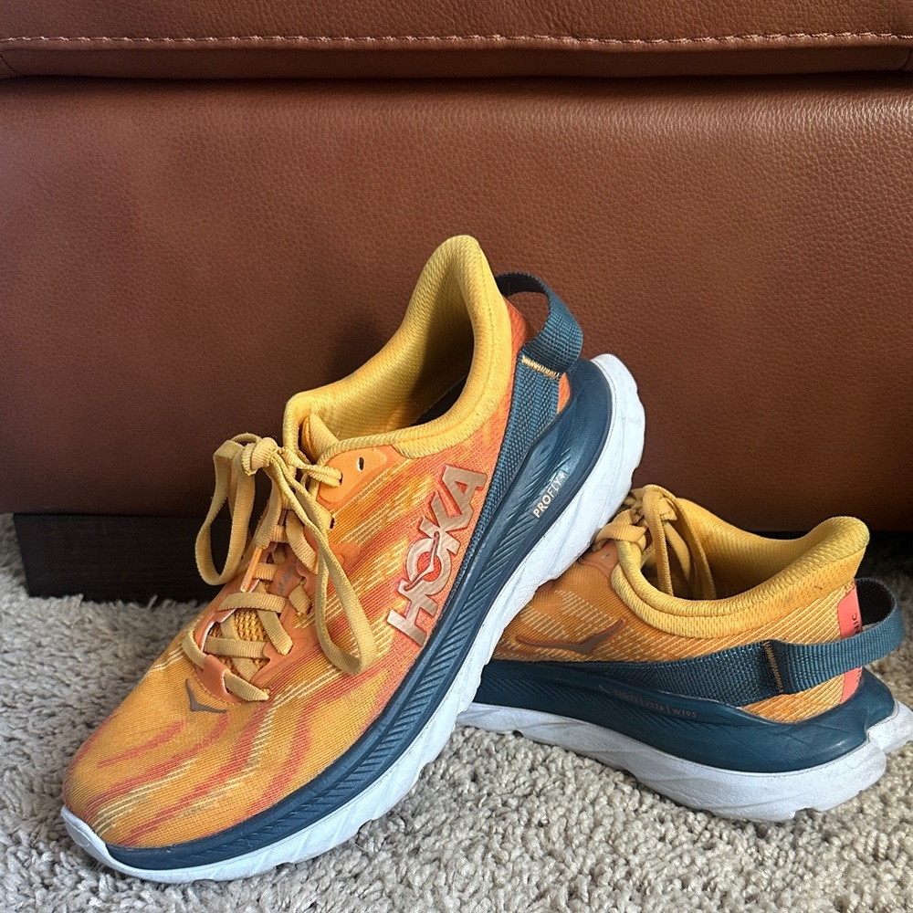 Hoka Vibrant Orange and Teal Athletic Shoes - Picture 2 of 6